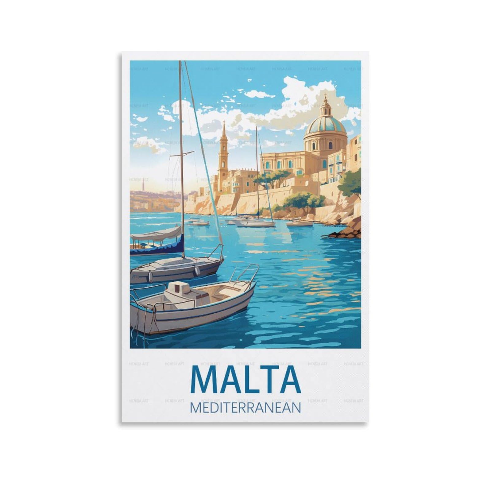 Puplum Unframe-Style Malta Mediterranean Vintage Travel Poster Landscape 16X24inch(40X60cm) Canvas Wall Art Posters For Living Room Decor Paintings For Home Decor