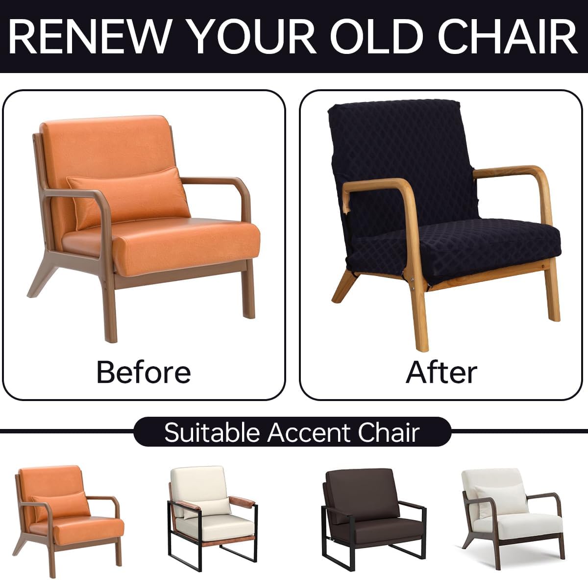 ストレッチアームチェアカバー、ミッドセンチュリーモダンチェアカバー 読書用アームチェアカバー、布張りのリビングルームの椅子カバー ワ