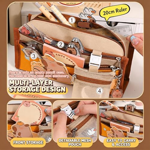 YUPDFGB Capibara Papeterie Kawaii, Capybara Papeterie Fille Garçon, Trousse avec Fournitures Scolaires, Pochette Multi-Compartiments, Fournitures Scolaires Mignonnes pour Étudiants, Idée Cadeau – vue 6