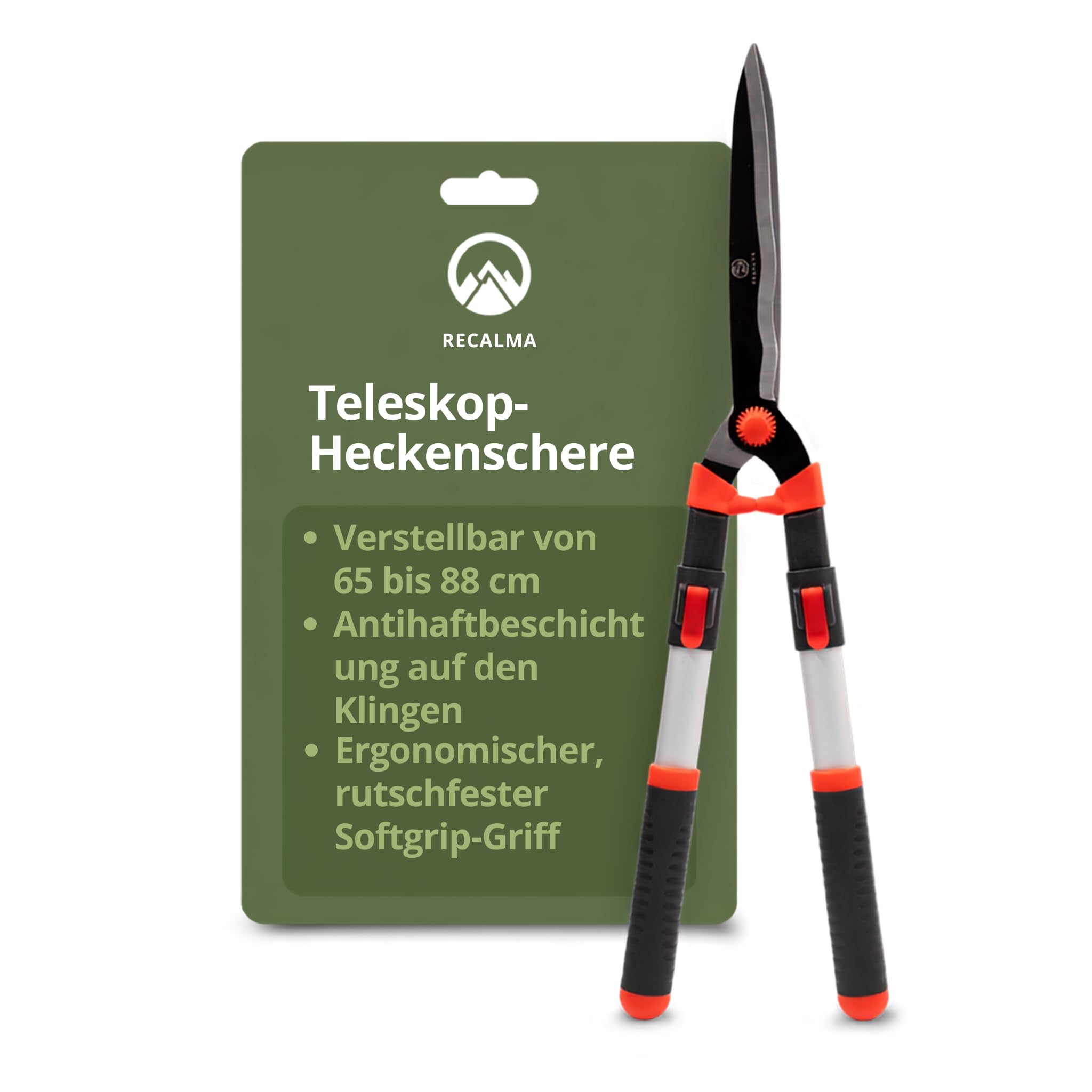 Teleskop Heckenschere, ausziehbare Griffe 65–88 cm, Bypass-Klingen aus legiertem Stahl, leichtes ergonomisches Gartenwerkzeug für Hecken, Sträucher & dünnere Äste
