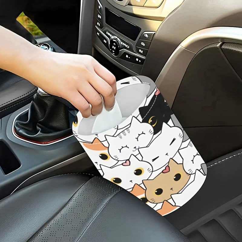 Image of Portable Reusable Waterproof Car Trash Bin, Multipurpose Vehicle Organizer, Road Trip Essentials (Cats)