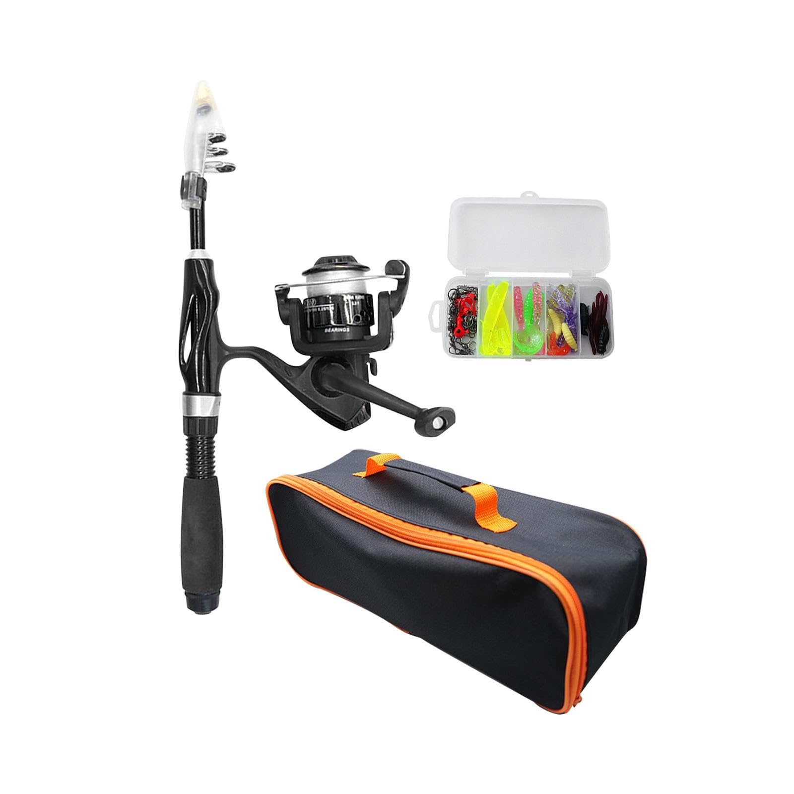 LOVIVER Ensemble Canne à Pêche Enfant Moulinet Télescopique Portable avec Boîte à Leurres Poignée Antidérapante Sac de Rangement pour Initiation Pêche Enfants
