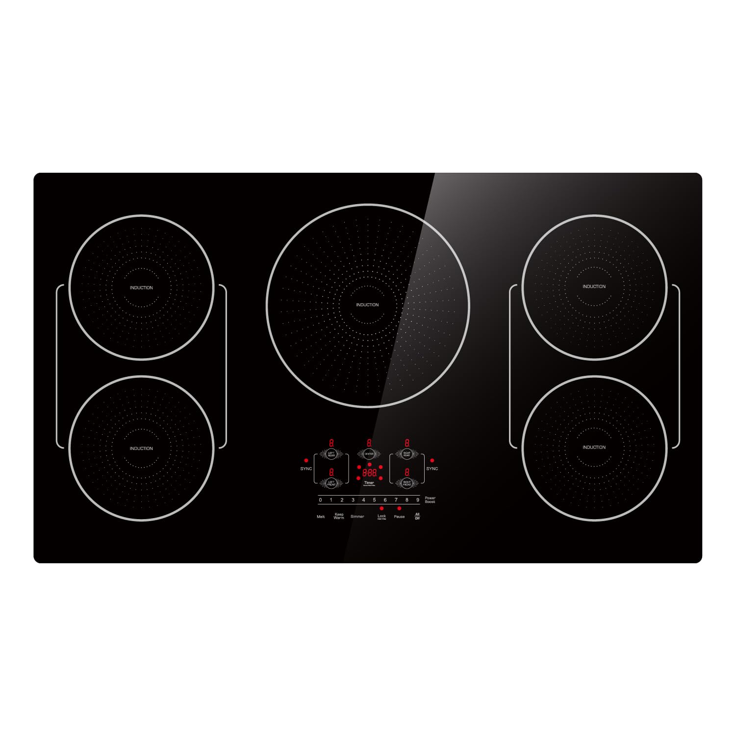 36 Inch Induction Cooktop 5 Burners, Flat Glass Top Electric Stove Hob with Bridge-SYNC, 3 Preset Modes Booster, Timer, Pause, Child Lock, Drop in, 208~240V/50A, Black