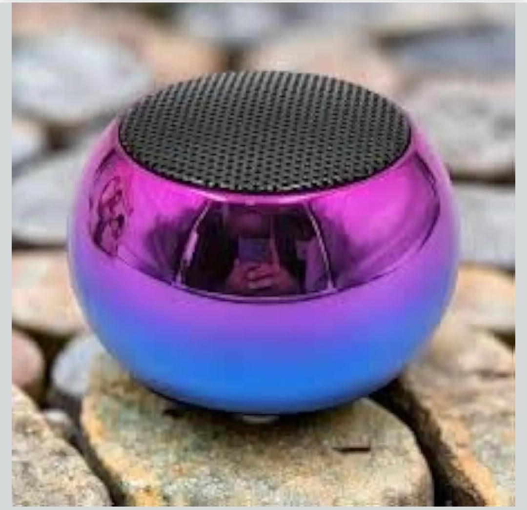 Mini Portable Bluetooth Speaker, Gradient Purple and Blue, Wireless Round Design with Black Mesh Top Quick Chargable Pack of 1 Pc-image-2