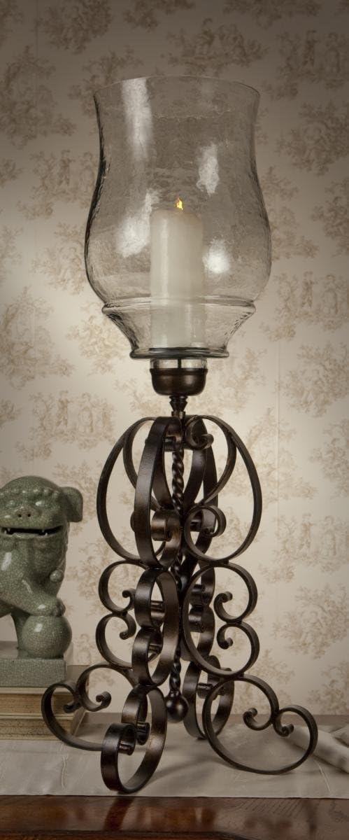 Bronze Iron Scroll Hurricane With Hammered Globe