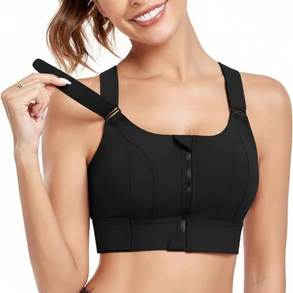 Top Fitness Feminino Academia Alta Sustentação e Compressão Reforçado Esportes Alto Impacto Corrida 3 Ajustes e Confortável Seguro Plus Size com Zíper