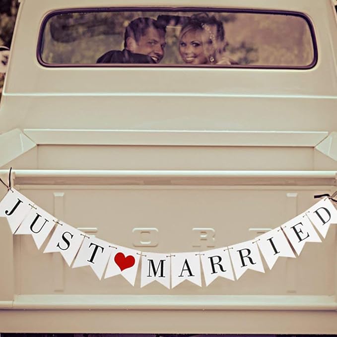 Rustic Vintage "Just Married" Banner for Wedding Decor