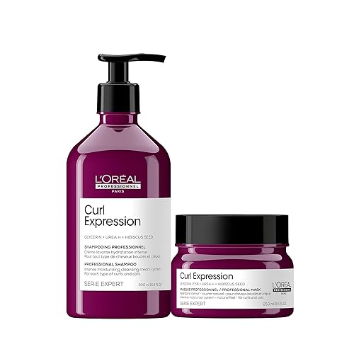 L'Oréal Professionnel Paris Curl Expression - Juego de champú y mascarilla hidratante, hidrata y desenreda tipos de cabello rizado y enrollado, sin