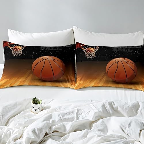 Miniatura 4 de Manfei Juego de sábanas de baloncesto para niños, tamaño individual, juego de ropa de cama temática deportiva para decoración de habitación de niños