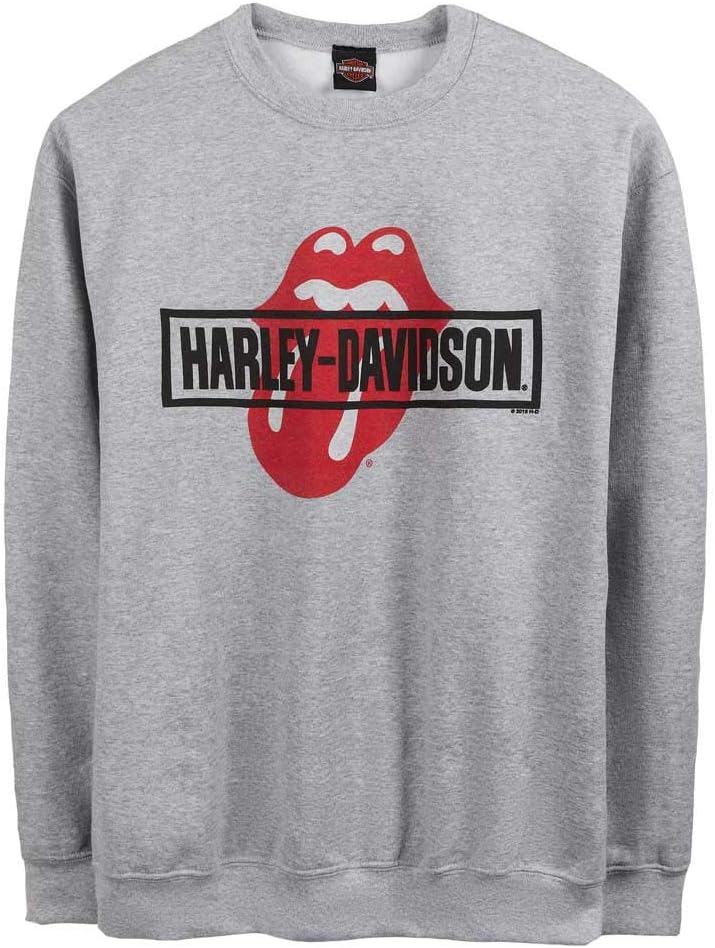 Harley-Davidson Men's Rolling Stones Mash Fleece Pullover Crew Sweatshirt, Gray