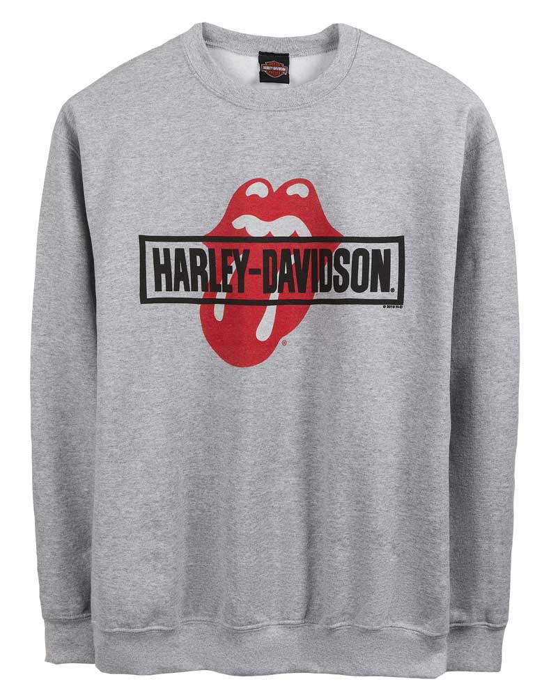 Harley-Davidson Men's Rolling Stones Mash Fleece Pullover Crew Sweatshirt, Gray