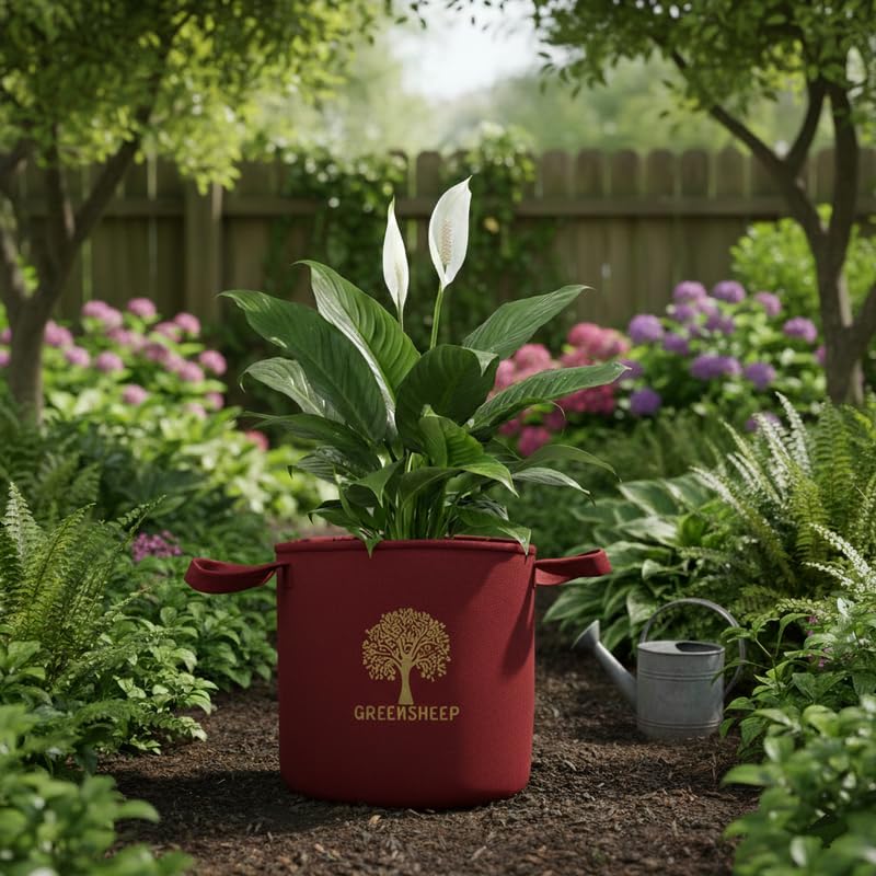 Image of GREENSHEEP Geo Fabric Grow Bags for Terrace Gardening, Balcony, Vegetables, Plants, Fruits and Flower with Handles - Breathable and Reusable Plant Bags for Indoor (Red) (Pack of 5) (Size-24x24)