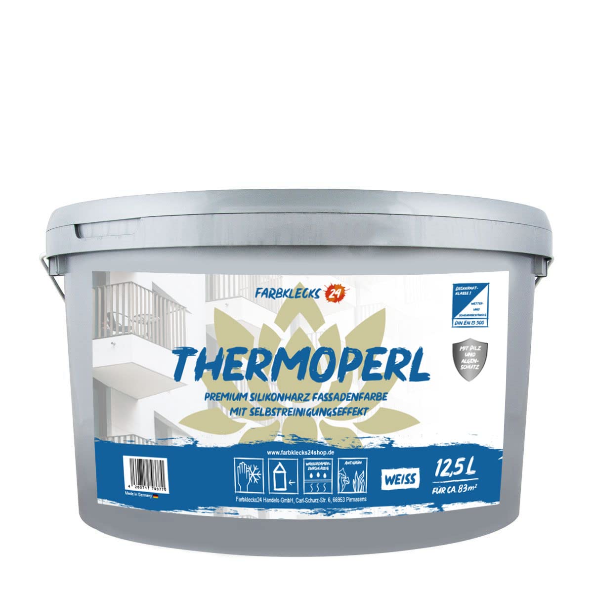 Thermoperl 12,5L (versch. Größen) weiss, Premium Silikonharz Fassadenfarbe mit Selbstreinigungseffekt