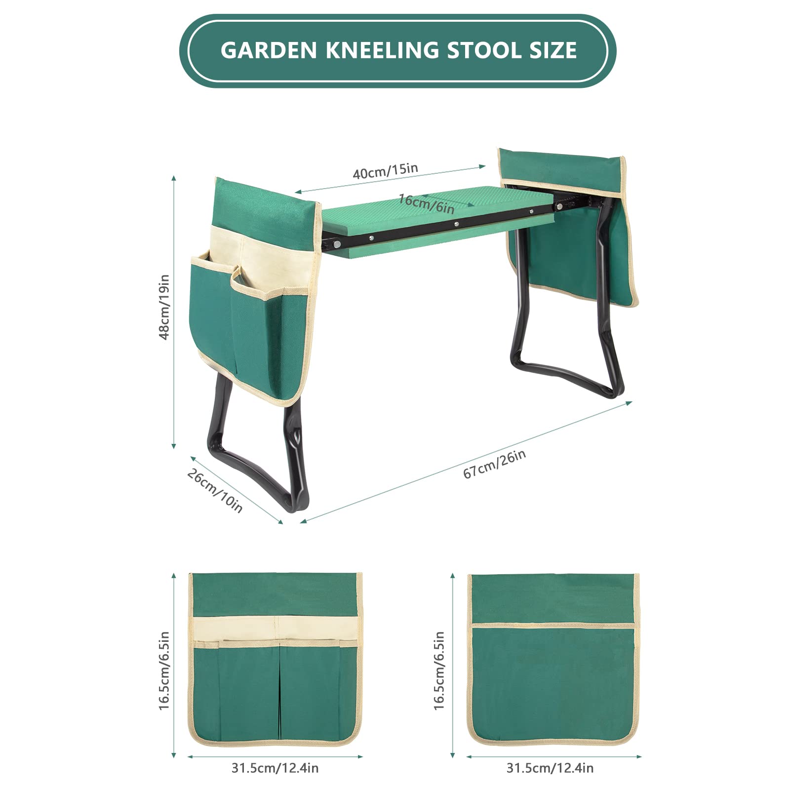 Uten Taburete de Jardín EVA Espuma Almohadilla Proteger Rodillas Plegable Asiento de Jardín con 2 Bolsas de Herramientas Jardinería Herramientas