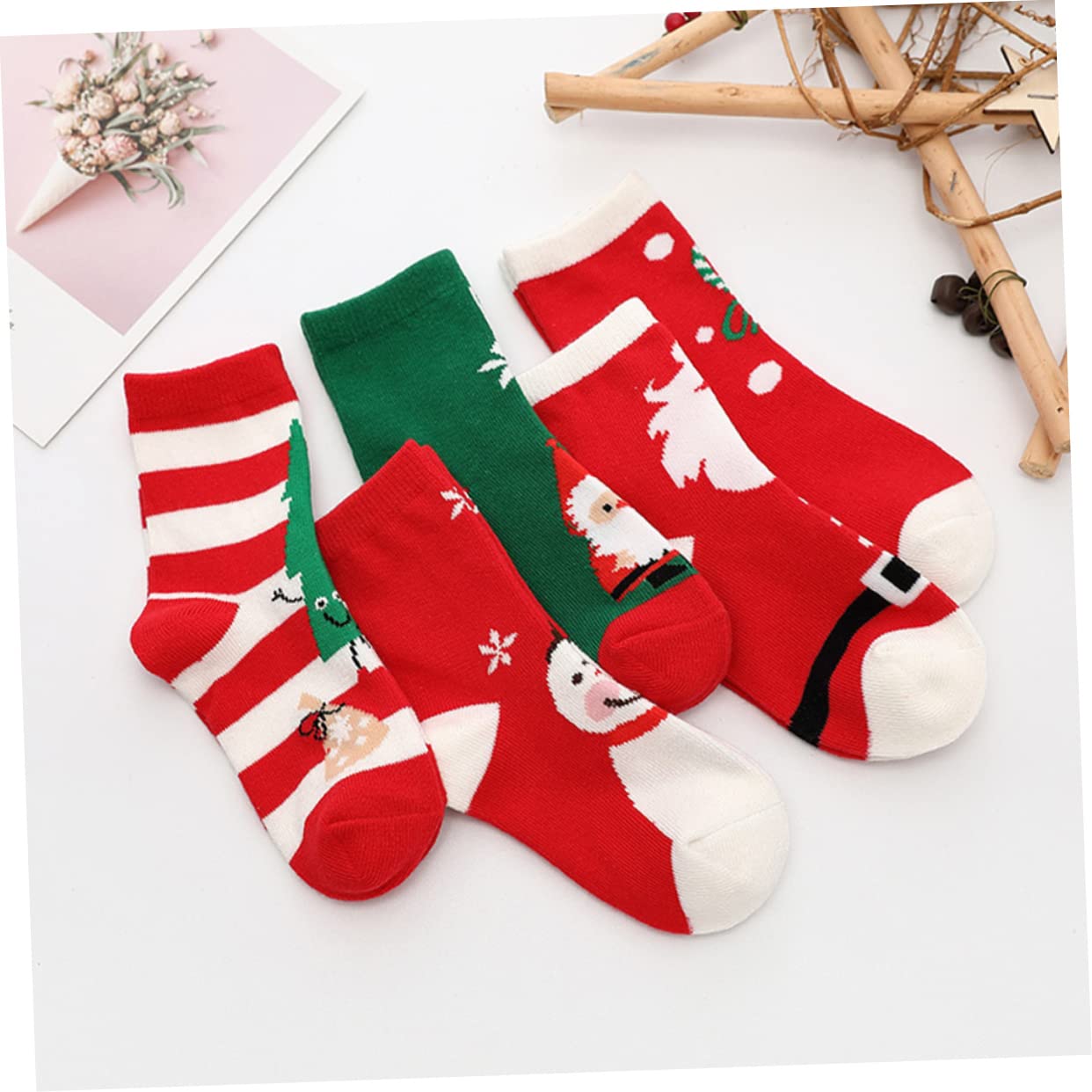 Healvian 5pares Medias de Navidad para Calcetines de Algodón Cálidos de Dibujos Animados de Calcetines Navideños Fiestas de Navidad