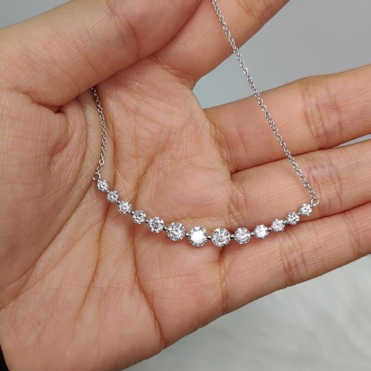 Fascinating Diamonds 14K Gold 1/3 To 2 Carat Round Cut Lab Grown Diamond Affordable Graduated Fixed Smile Necklace With 18" Chain For Her (VS1-VS2 Clarity, E-F-G Color, 0.30-2 Ctw) Premium Collection