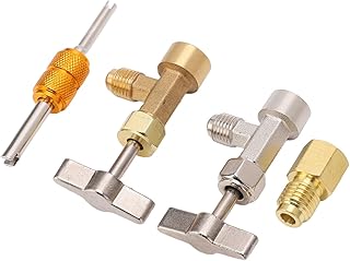 Omabeta Self Sealing Valve Adapter Kit, Brass and Stainless Steel Self Sealing Single Puncture Can Taps 1/4in Flare Output for AC Line Repair
