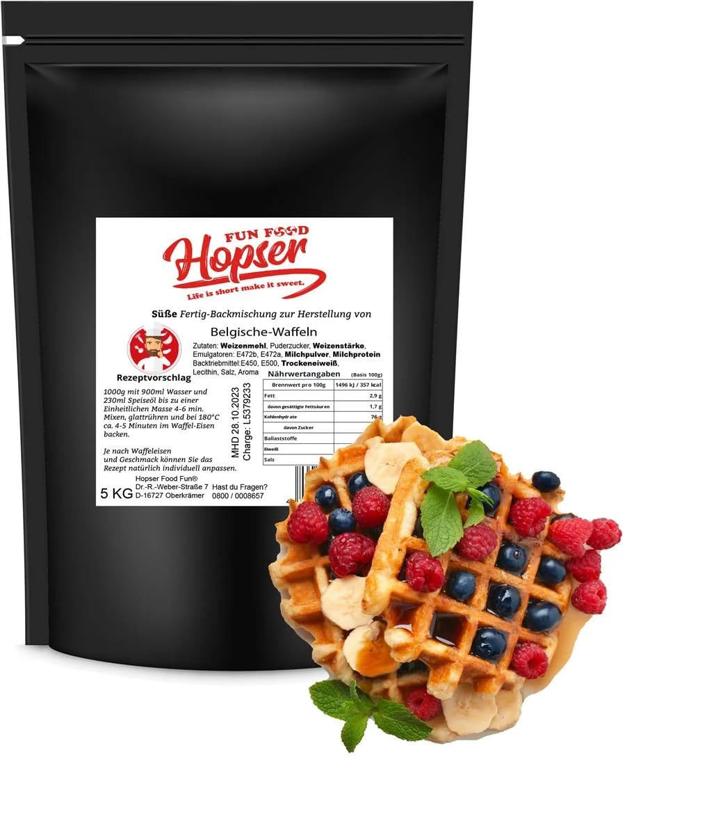 Premium Belgische Waffeln Teig Backmischung 5 Kg wiederverschließbar Original für ca 120 Waffeln