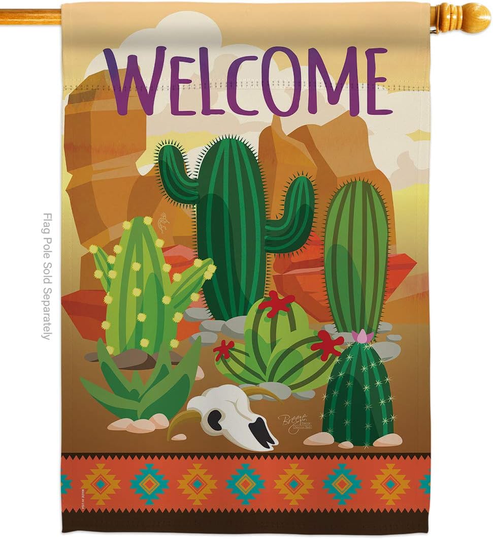 Cactus House Flag Country Living Southwest Desert Succulent Particular Area Small Decorative Gift Yard Banner Made In USA 28 X 40