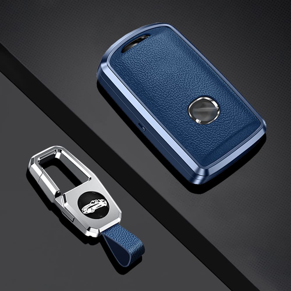 HIBEYO Key Case Leather Case Fits Mazda Protective Cover Car Key Case For Mazda 3 CX30 CX-4 CX-5 CX-8 Alexa Key Box Key Chain Remote Key Accessories Aluminum Alloy Blue - Image 3