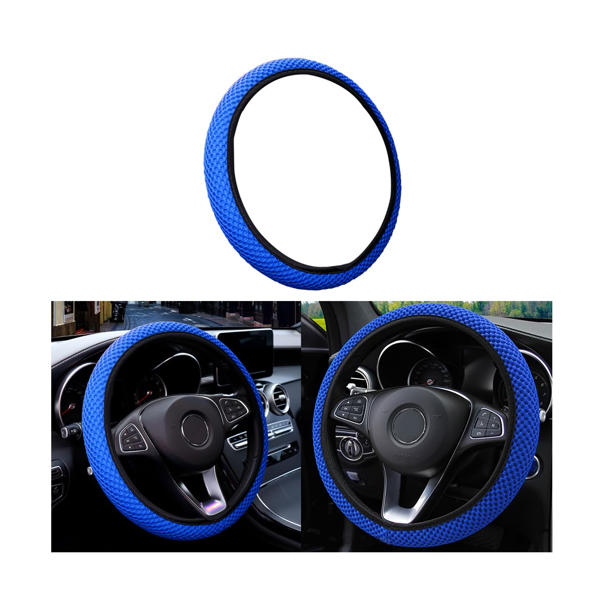 CGEAMDY Universal Steering Wheel Cover, 37-38 cm, Microfiber, Blue