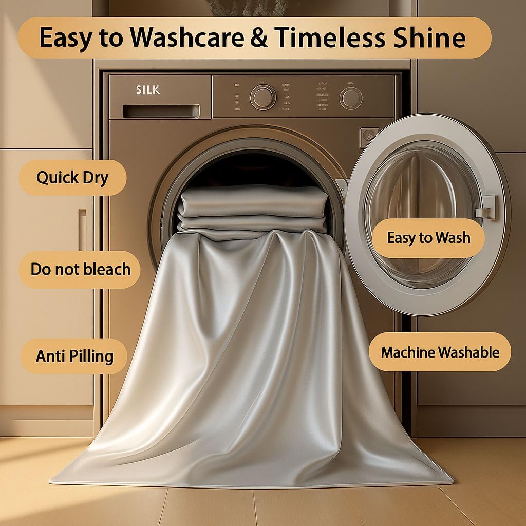 Silk Flat Sheet Only, King Size, 1-Piece Beige Top Sheet for Hair & Skin, Cooling Extra Soft Luxury Bedding, Hotel Quality All-Season Sheet Sold Separately