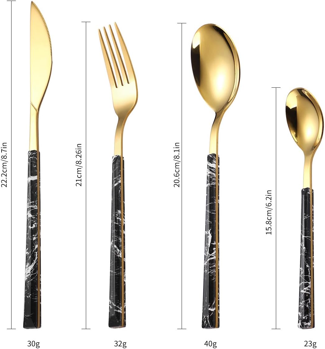 Silverware Flatware Set, 4/16/24/32/40/48 Pieces Plastic Handle Stainless Steel Tableware Set Home Golden Hotel Restaurant Home Steak Knife, Fork And Spoon(White Silver,6Set-24Pcs)