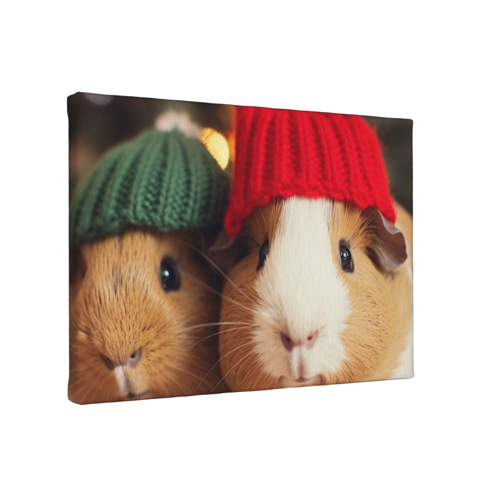 YKLJG Cute guinea pigs wearing hat Printed Wall Art Canvas Painting 30x20 CM Wooden Framed Picture Painting Artwork Prints for Bedroom Kitchen Home Office Decor