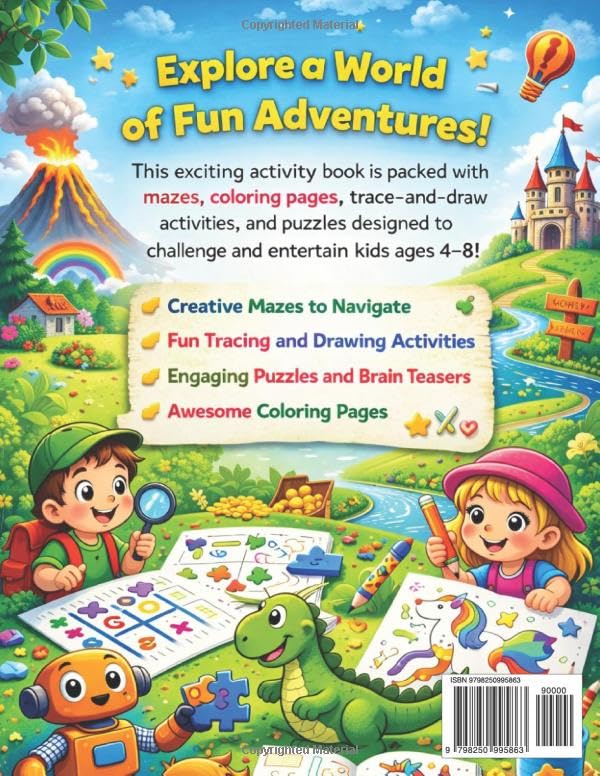 Smart Kids Adventure Activity Book: A Fun Collection of Mazes, Tracing, Puzzles & Coloring Pages for Ages 4–8 image 3