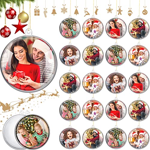 Paquete de 20 Bolas Transparentes de Navidad Bolas de Plástico Rellenables con Ojal para Colgar Adornos Separables de Árbol de Navidad para Rellenar Fotos Fiesta Cumpleaños Boda, 4 Tamaños