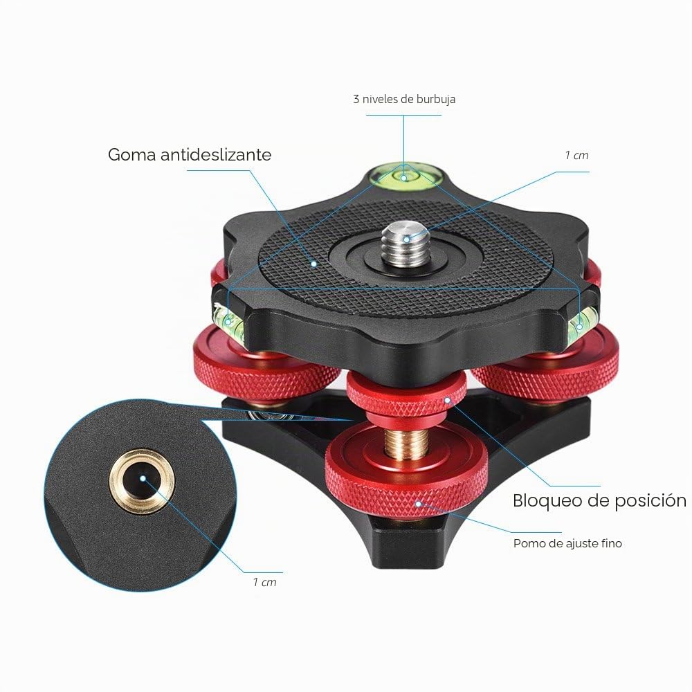 Nivellierbasis, Andoer LP-64 Stativ Nivellierbasis Tri-RAD Precision Leveler mit Blase Level 3/8" Schraube Aluminiumlegierung MAX. 15kg / 33Lbs | Aluminio para cámara réflex digital Canon, Nikon, Sony