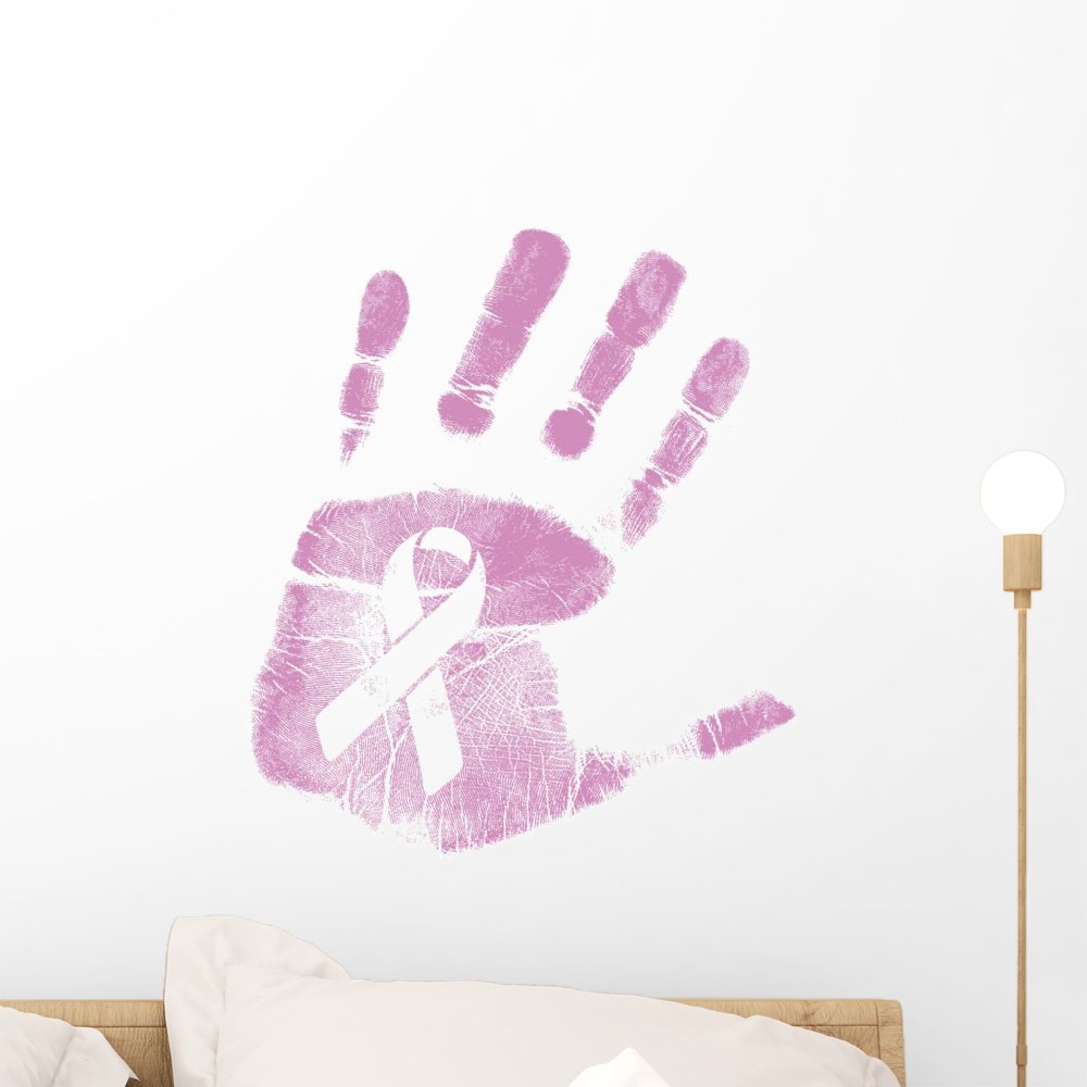 WallmonkeysBreast Cancer Awareness Handprint Ribbon Wall Decal Peel and Stick Graphic WM49838 (18 in H x 14 in W)