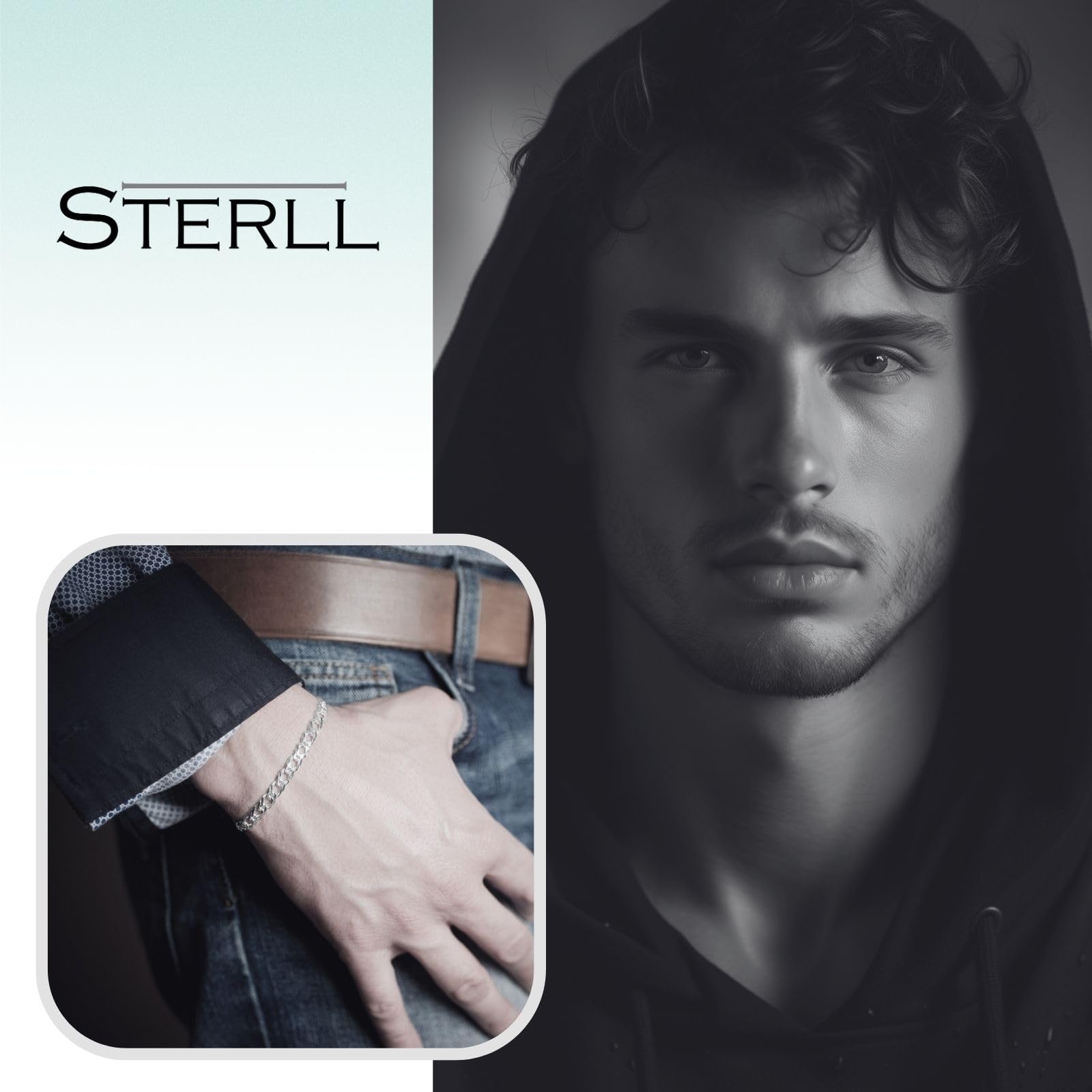 Bracciale Da Uomo In Argento 925 Con Motivo A Catena E Chiusura A Moschettone
