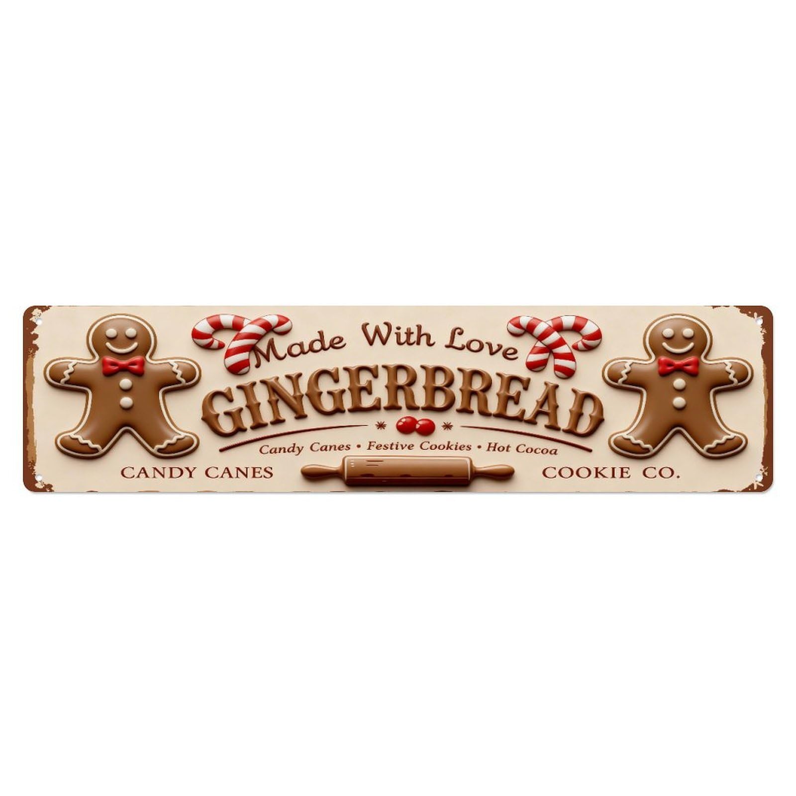 Gingerbread Man Candy Canes Metal Tin Sign Plaque