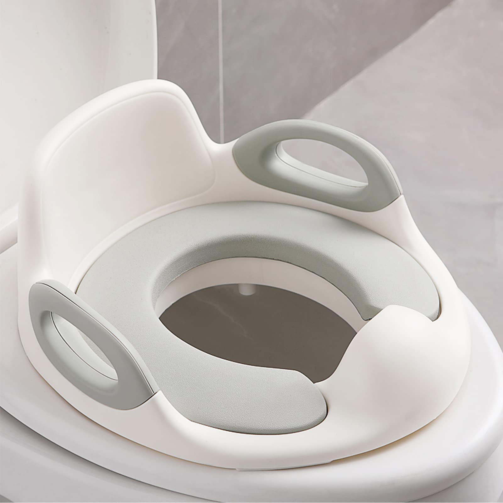 Siège De Toilette Enfant Avec Poignées Et Dossier - Coussin Antidérapant - Pour 1 à 8 Ans - Bleu/Gris