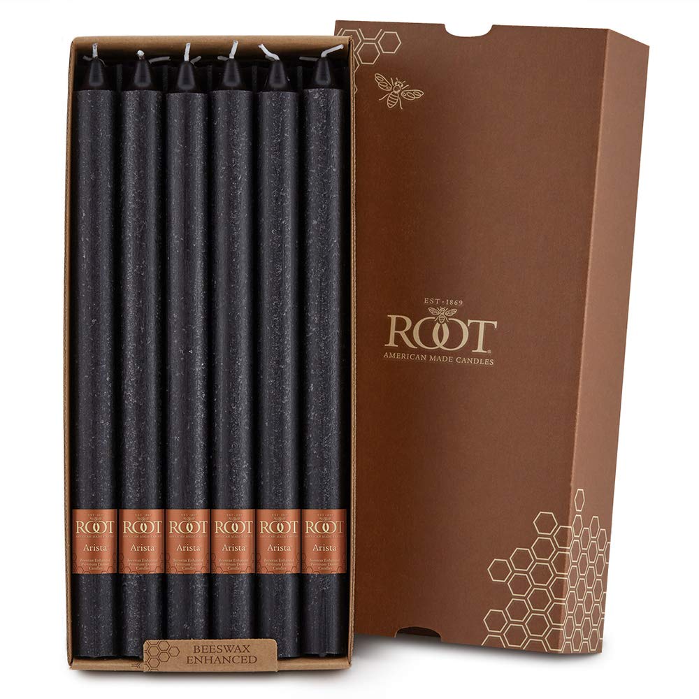 Root Candles Unscented Arista Timberline 12-Inch Dinner Candles, 12-Count, Black