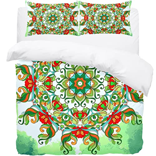 Parure de lit mandala vert avec sa housse de couette et deux taies d'oreiller - 2