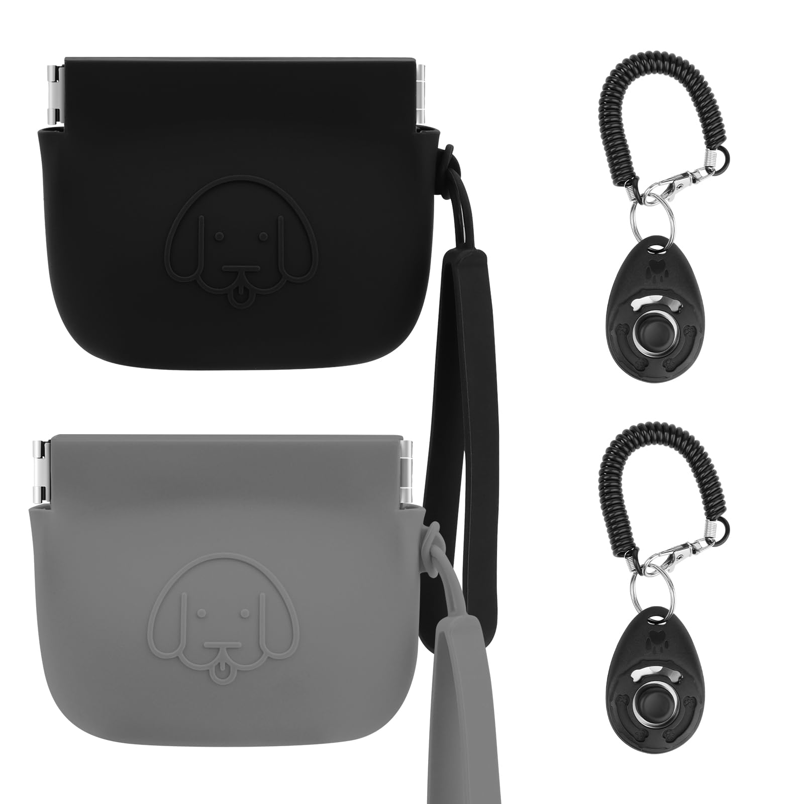 WALLFID Silicone Dog Treat Pouch Small Bag,Auto Closure,with Pet Training Clicker,Walking Bag for Dog and Cat,Pocket Size,Easy to Clean,Odorless (Dark