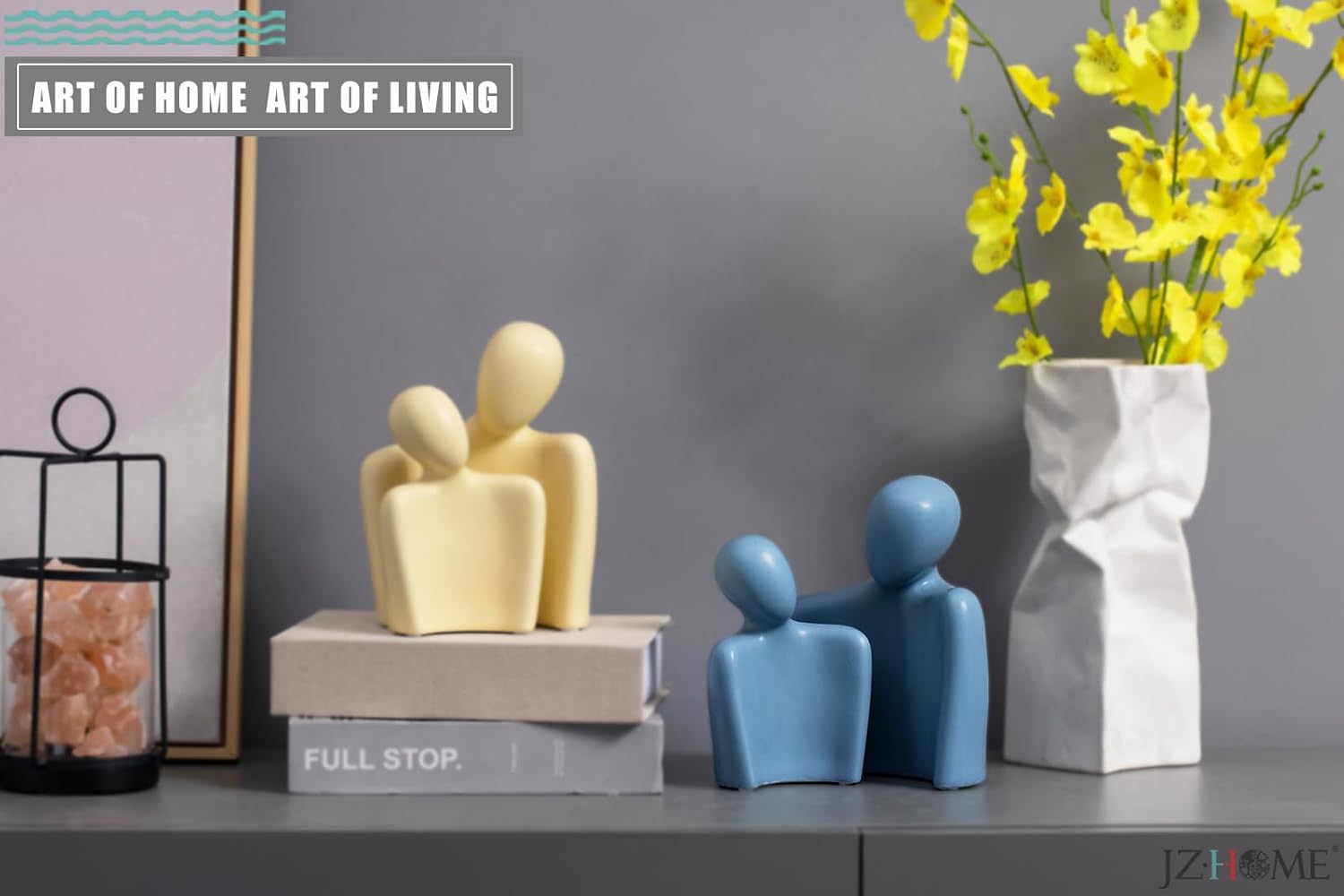 Hugging Couple Ceramic Statue Figurines,Creative Love Sculpture Romantic Couple Art Ornament Modern Home Decor Bookshelf Desktop Decorations (Set of 2 Blue)
