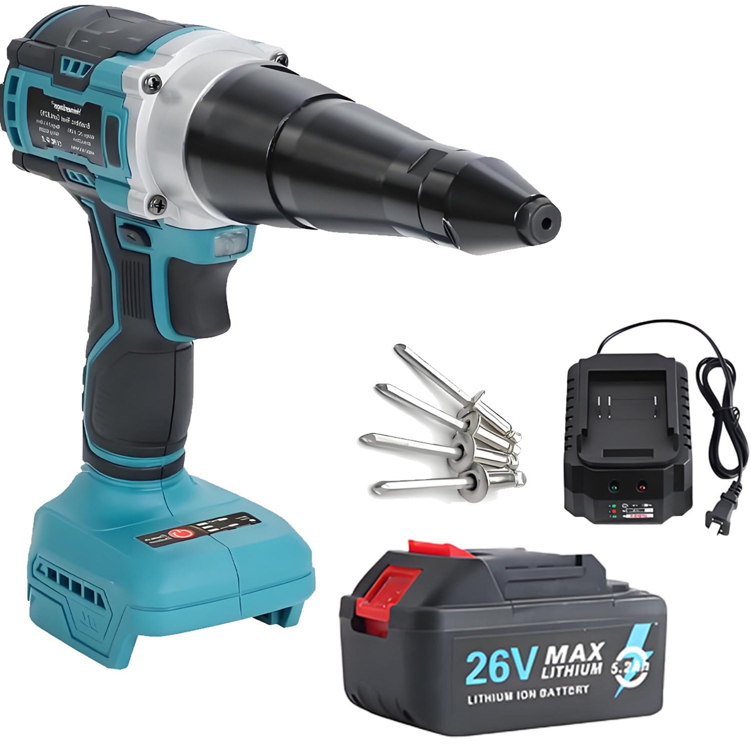 CelyToe 26V Cordless Electric Rivet Gun Brushless for Hardware Installation completeset