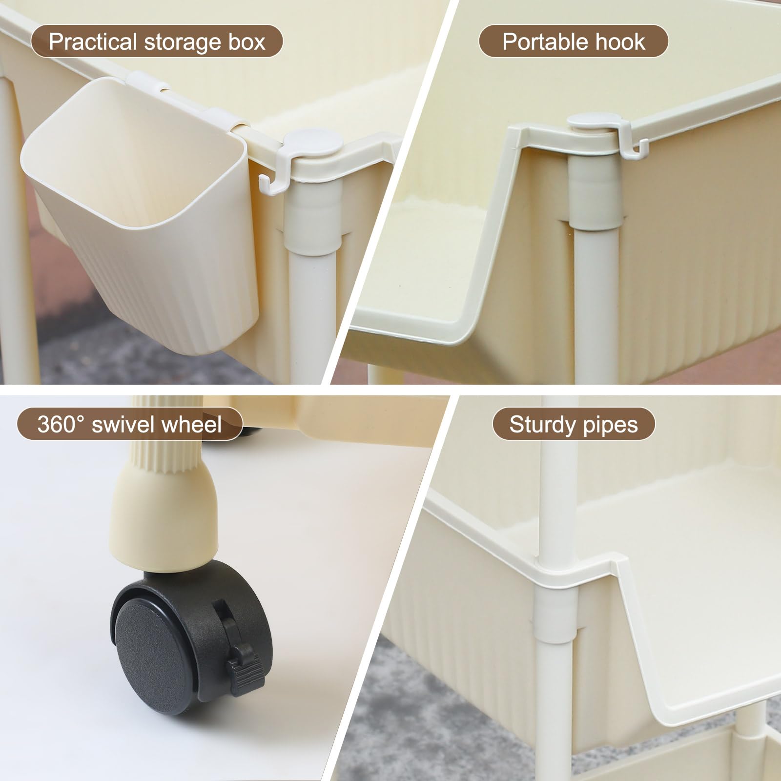 Gemsaya Rollwagen 4 Etagen 44x27x84cm - Küchenwagen Mit 360° Rädern Weiß