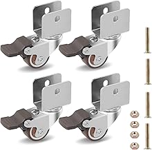 DBREAKS 4Pcs Swivel Wheels with Brake Ø32MM for U-Shaped Furniture, Plate Opening 17MM - Silent Rubber Wheels with Screws, Load 60 kg Total