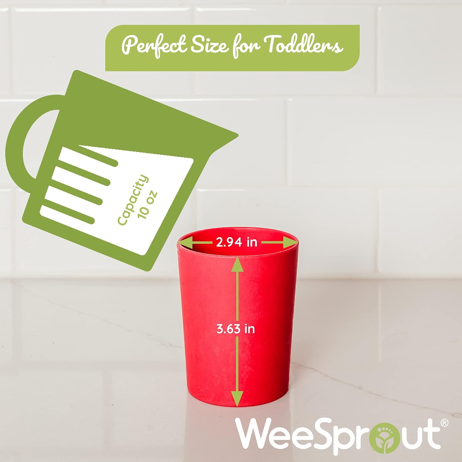 WeeSprout Bamboo Toddler Cups - 4 pc Set (10 fl oz), Organic & Non-Plastic Cup Pack for Toddlers, Big Kids or Baby, Natural