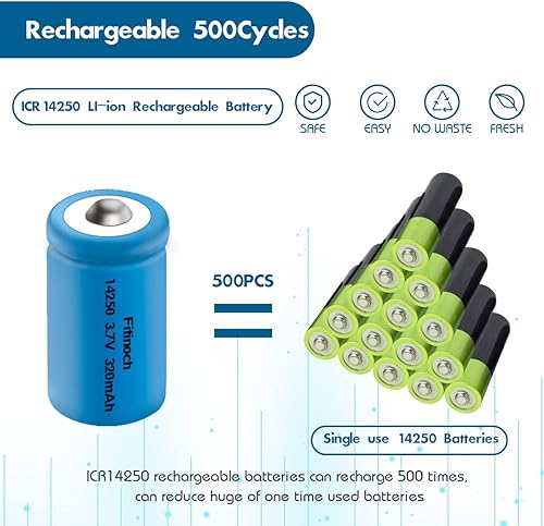 Miniatura 3 de TOPUSSE Batería recargable de 3.7 V 14250 paquete de 6 baterías de iones de litio 12 AA tamaño puede reemplazar la batería LS 14250, ER14250, 3 V