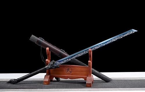 Miniatura 9 de Espada de lobo hecha a mano Cool Blue Carbon Steel Chinese Tang Dao con cinturón