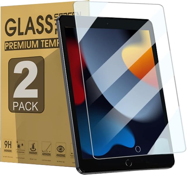 zenrich [2 Pack] Screen Protector for iPad 9th / 8th / 7th Generation, iPad 10.2 inch Tempered Glass Screen Protector 2021/2020/2019, 9H Hardness HD Film, Bubble Free & Case Friendly