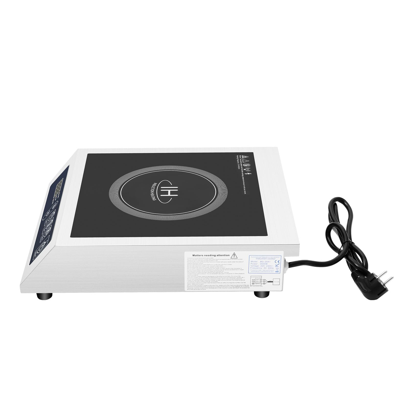 Piano cottura a induzione, 3500 W, commerciale, 11 livelli di potenza, indicatore LED, rilevamento automatico, piano cottura professionale in acciaio inox con bobina di rame e portata 75 kg, per