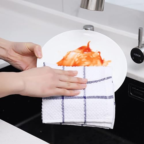 Miniatura 7 de Egles Juego de 8 paños de cocina de 100% algodón, 12 x 12 pulgadas, ultra suaves, superabsorbentes, reutilizables, de secado rápido multiusos para