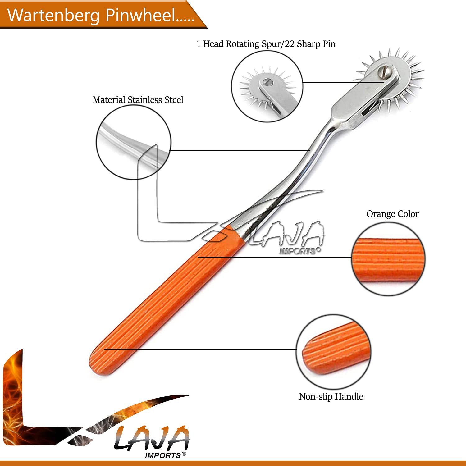 LAJA Imports Wartenberg Pin Wheel Orange Color