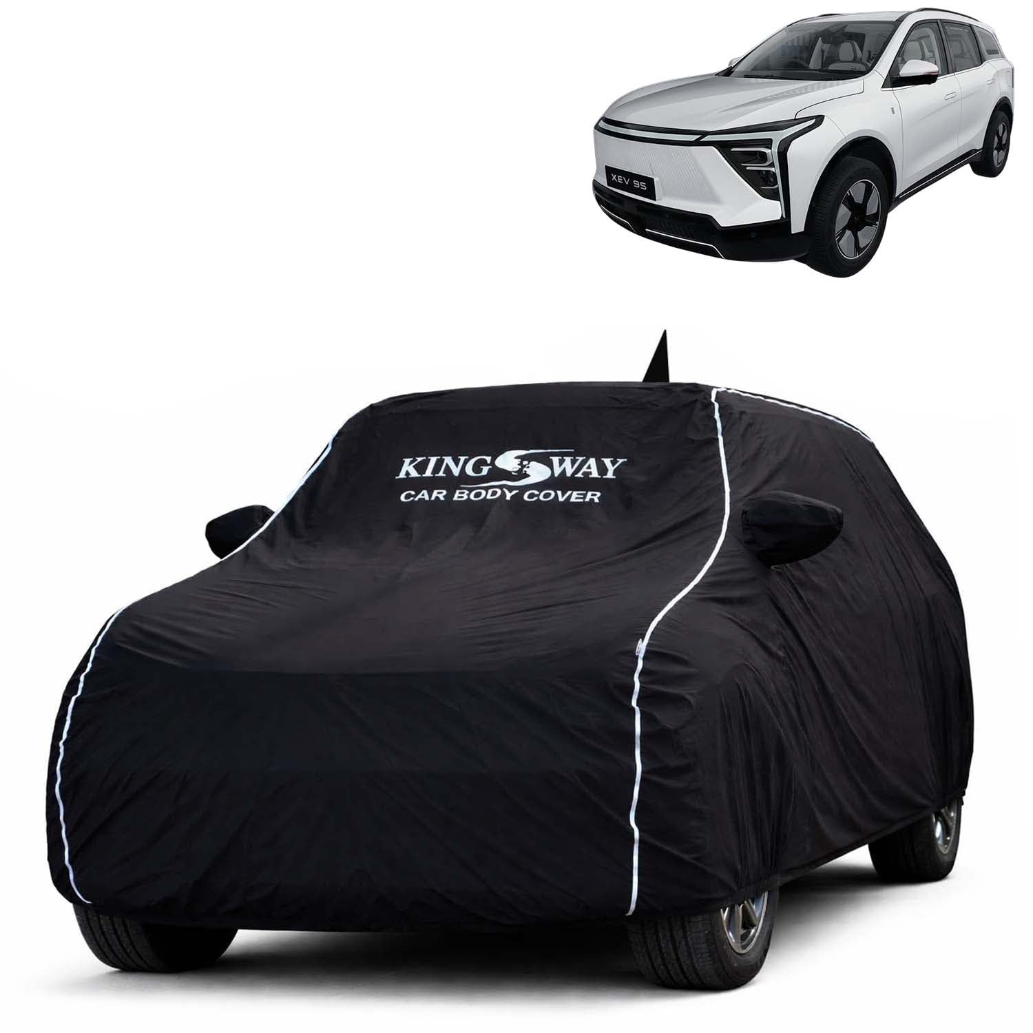 KINGSWAY Accessories Super Waterproof Car Cover Only Compatible with XEV 9S Year 2026 Onwards, Mirror and Antenna Pockets, Custom Fit Full Body Car Cover for All Weather Protection, Black-image-42